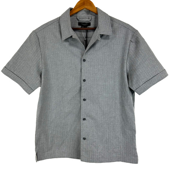 Twenty Montreal Men's Button Up Short Sleeve Grey Shirt NWT Size S Pinstripe - Picture 1 of 9